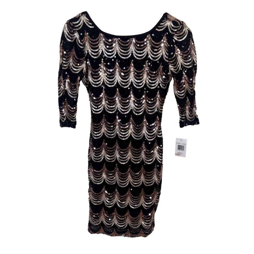 Midnight Doll Dress New Sz S Special Occasion Night Out Sequin Mini 3/4 Sleeve